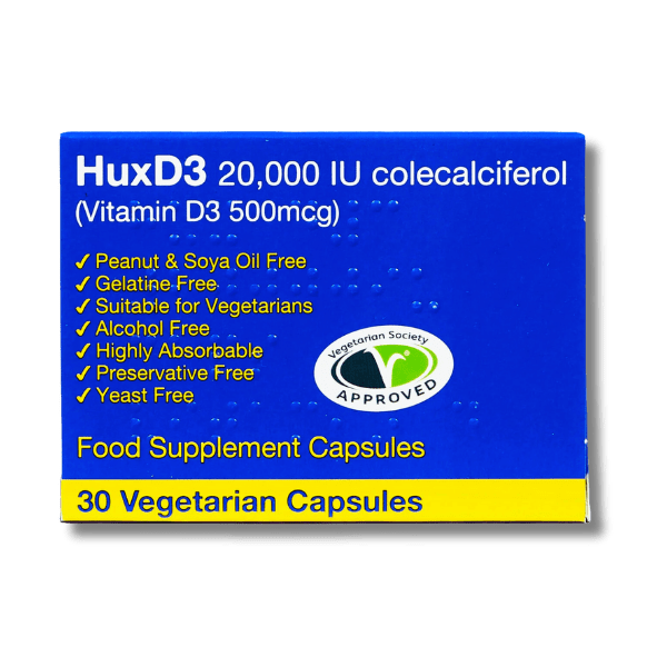 HuxD3 Hux D3 20,000 IU 20 Vegetarian Capsules HIGH STRENGTH VITAMIN D