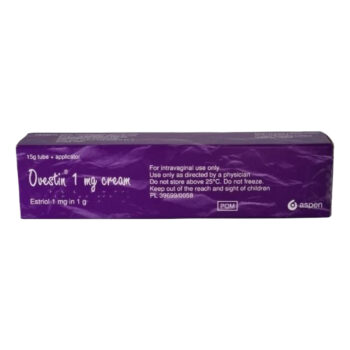 Box of Ovestin 1mg Cream with applicator for menopausal symptom relief